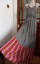 BNWOT Vtg Look Indian Block Print Style Tiered Gypsy Maxi Dress Size M Tall Boho
