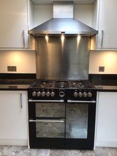 Stoves 900 Dual Fuel Oven 5 Ring Hob,  Splash Back and  Stoves Extractor Canopy