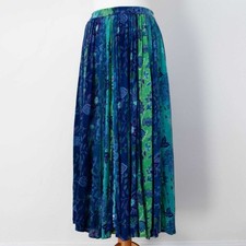 Blue Free Size Viscose Midi Skirt Blue Green Mix Floral Print Boho Festival