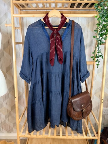 Italian 100 linen navy - 100%, tiered