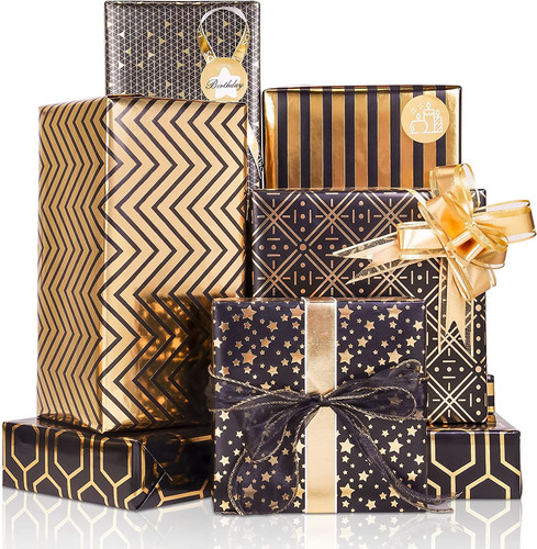 Black gold birthday wrapping - birthday,