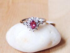 Natural Rubellite and Natural Zircon Halo 925 Sterling Silver Ring Size M