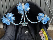 Personalised stunning pram charm in blue With Loops Rhinestone Bows