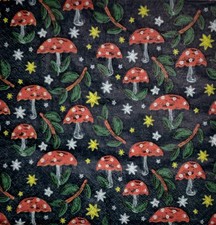 4 x Single Napkins/Decoupage/Mushrooms/Leaves/Stars/Black Background/33Cm/3 Ply