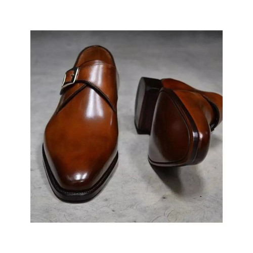 Leather brown double monk - leather,