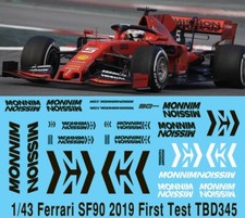 1/43 Decals for Ferrari SF90 Test MISSION WINNOW  2019 F1  DECAL TBD345