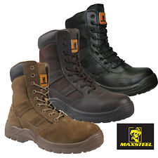 Tactical Mens Side Zip Army Patrol Combat Boots Police Security Leather/Suede Sz