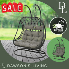 Egg Chair Rattan Garden Furniture Weave Double/Single Outdoor Hanging Black/Grey