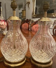 Pair of Stuart Crystal Shaftesbury Pattern lamps. 33cm tall
