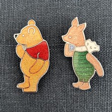 DISNEY Winnie The Pooh & Piglet - TWO enamel brooch badge pin - Rainbow Designs
