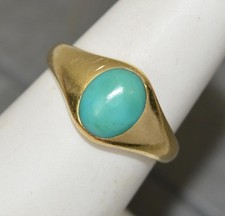 Victorian Heavy 18ct Gold and Turquoise Solitaire Gypsy Ring