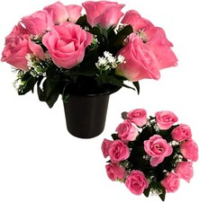 Artificial Grave Flower Pots With 12-Head Pink For Cemetery Memorial Decor UK