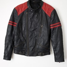 Black Red Leather Biker Jacket XL Moto Zip Buckle Rocker Style Mac Douglas Biker