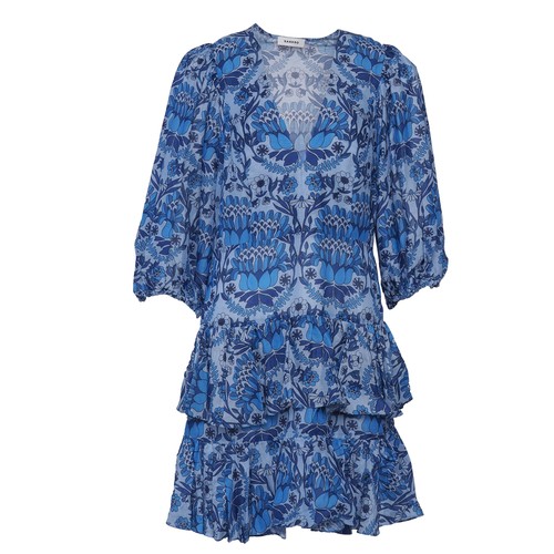 Sandro dress blue neck linen - dress, v