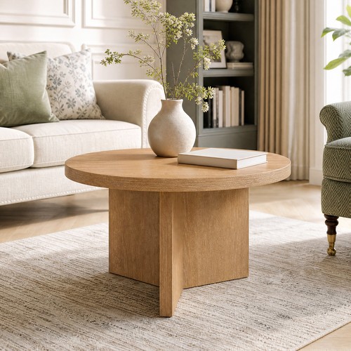 Round wooden coffee table - round,