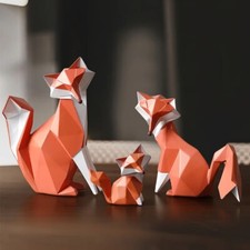 Fox Figurine Statue Geometric Sculpture Resin Animal Arts Gift Decor Ornament