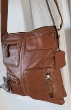 LUCA BOCELLI TAN SOFT GENUINE LEATHER Multi Pocket SHOULDER / CROSSBODY BAG 