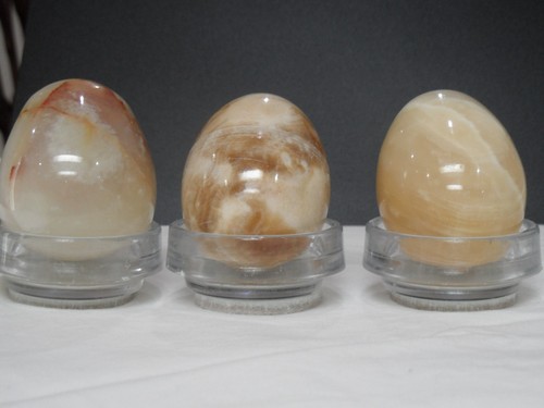 Three carved onyx - eggs,