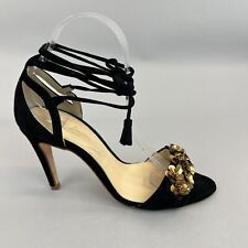 Rachel Simpson Black Tied Slingback Open Toes High Heels Jewelled Shoes EU39 UK6