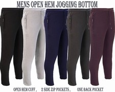 Mens Fleece Jogging Bottoms ZIP Pockets Pants Plain Open Hem Joggers Trouser