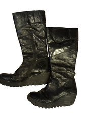  GORGEOUS FLY LONDON  PATENT WET LOOK BLACK KNEE  WEDGE  ZIPPED BOOTS SIZE  5 !!