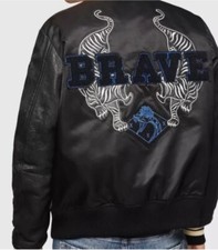  DIESEL KHARKOV LEATHER BOMBER JACKET EMBROIDERED NWT MEDIUM