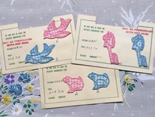Vintage 50's sample cards embroidered floral fabric motifs, appliqués - gingham