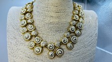 Vintage Gold tone/white enamel Large Collar/bib chunky necklace statement