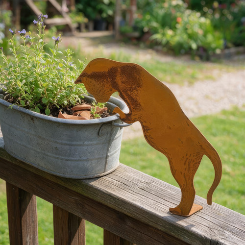 Rusty pouncing cat - rusty, silhouette