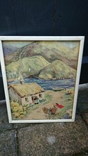 Vintage Framed Welsh Hills & Cottage Country Scene Print