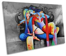 Lord Radha Krishna Picture CANVAS WALL ART Print Grey