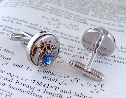 Sapphire steampunk cufflinks - steampunk,