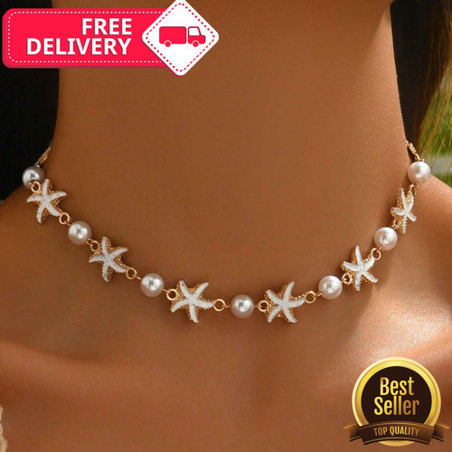 Beaded starfish necklace boho - beaded,