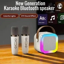 Kids Mini Karaoke Machine 2 Wireless Microphone Portable Bluetooth Speaker LED