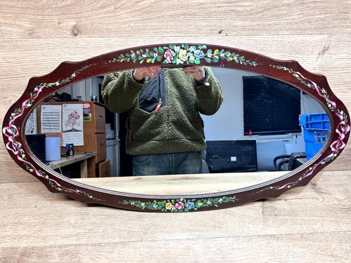 Vtg oval wood framed wall - wood-framed,