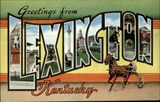 Lexington Kentuckey ~ LARGE LETTER ~ Harness Horse Racing Sulky ~ postcard 1943