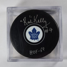 Red Kelly Inscribed H.O.F 69 Signed Puck With COA Schwartz Sports