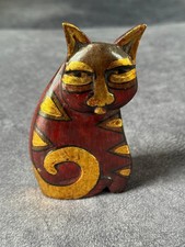 Golden And Brown Wooden Cat By