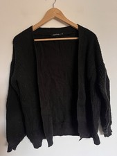 BOOHOO M Black Chunky Knit Open Cardigan Oversized Acrylic Ribbed Long Sleeve