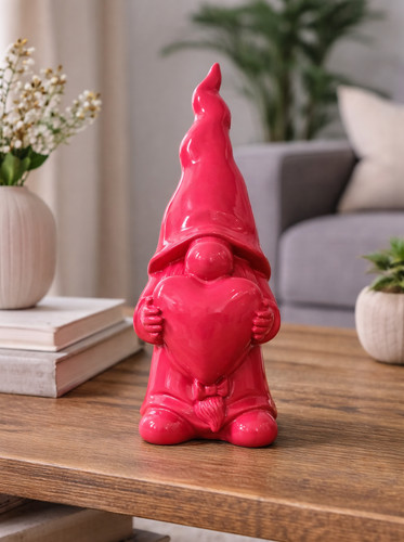Red heart gnome ornament - red,