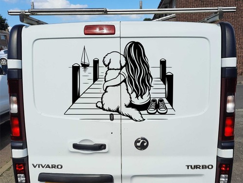 Girl dog dock car wall - on,