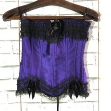 Purple Satin Corset Top Bustier Lace Trim Bow Detail Gothic Burlesque Lingerie