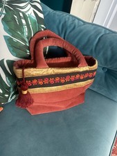 Handmade Quilted Burnt Orange & Gold Velvet Tote Bag Tassel Boho Hippiechick