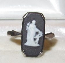 Vintage Wedgwood 925 Sterling Silver Black/White Jasper Ring UK size "M"