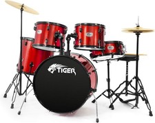 Tiger Full Size Acoustic Drum Kit, 5 Piece Drum Set with Stands & Cymbals