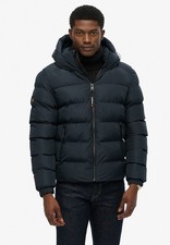 Superdry Jacket Sports Puffer Hooded Quilted Padded Winter Coat Full Zip Blue