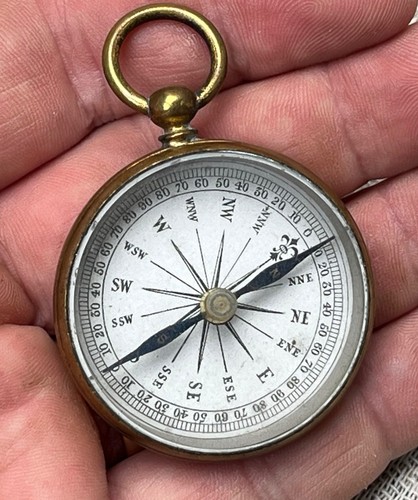 Antique brass pocket compass - brass,