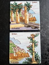 2 HAND PAINTED CERAMIC WALL TILES. SCENES OF AMALFI. SIGNED V. ACABBO- VINTAGE