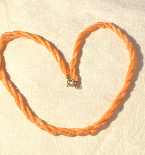 genuine CORAL three strands beads necklace natural shape salmon 17" long