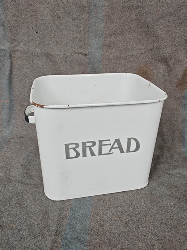 Vintage white enamel bread bin - white,